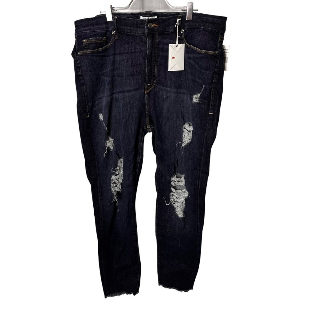 Good American Good Legs Crop Jeans 20 High Rise Distressed Fringed Raw Hem NWT